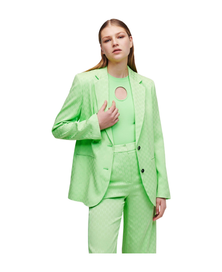 Shop Karl Lagerfeld Monogram-jacquard Single-breasted Blazer In Green