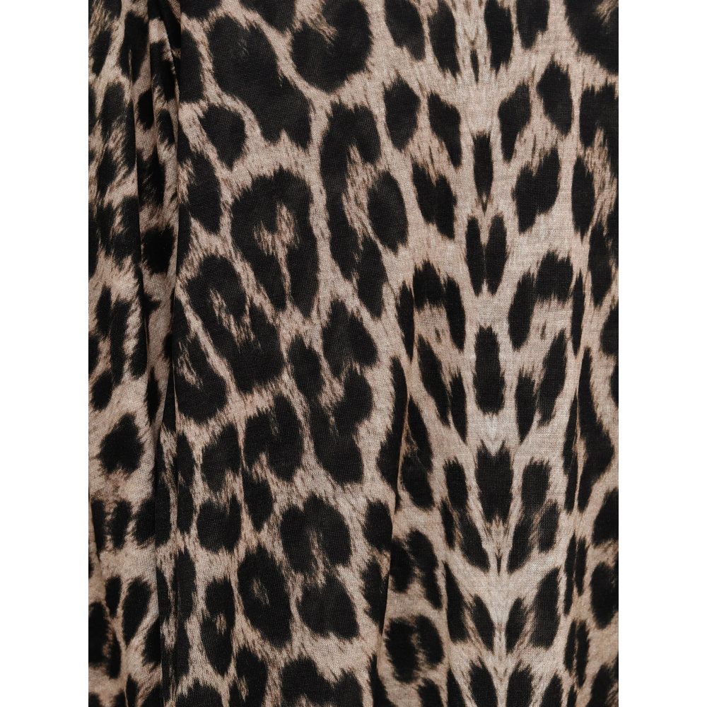 Baserange Leopard-print Bell-sleeve T-shirt In Brown