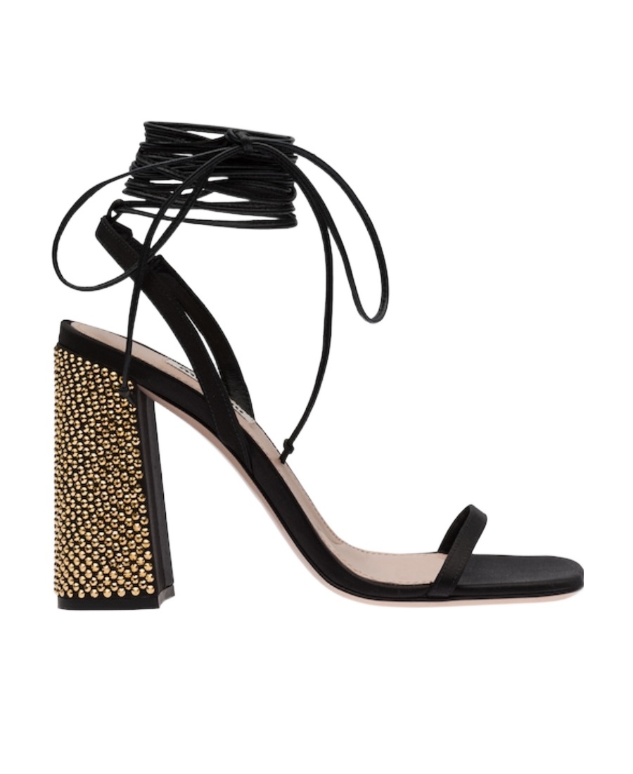 Miu Miu Black Ankle Tie-fastening Sandals In Black