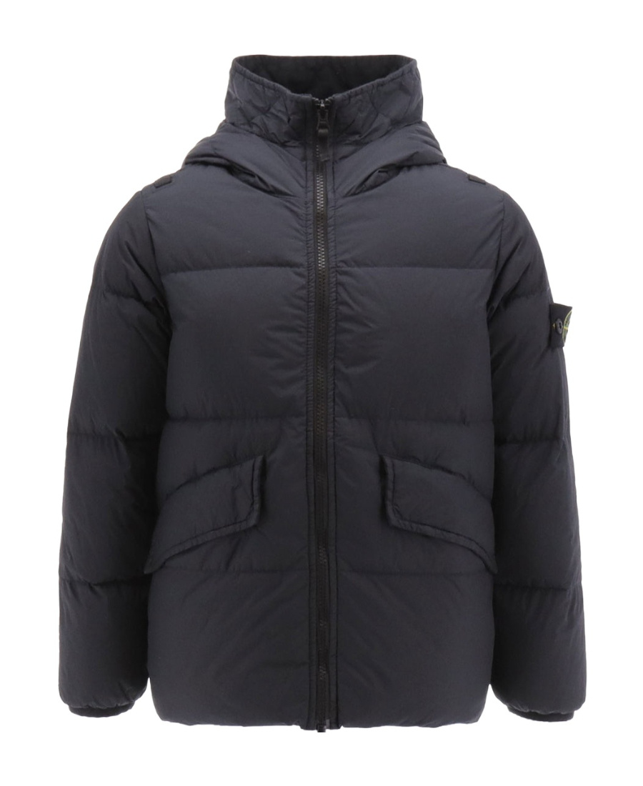 Stone Island Compass-badge Hooded Puffer Jacket In Blue