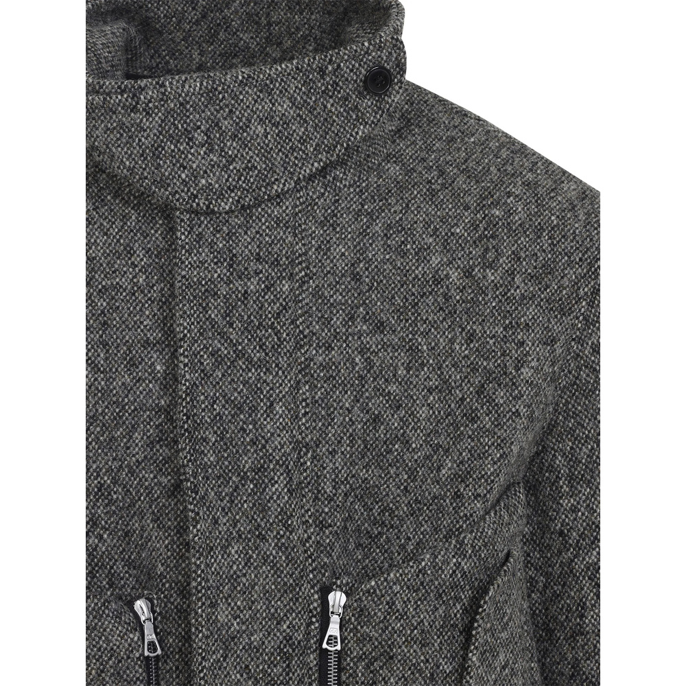 Dries Van Noten Patterned Wool Zip Jacket Front Pockets In Gray