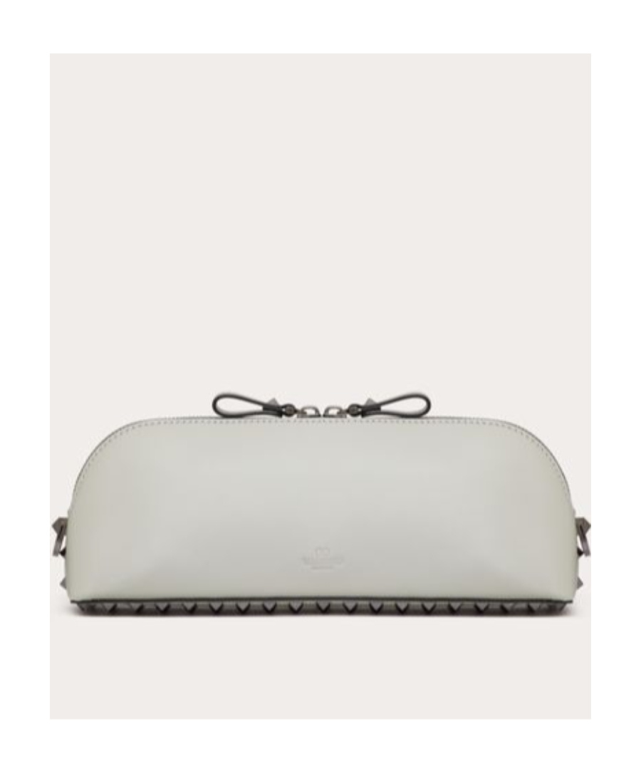 Valentino Rockstud-detail Leather Clutch Bag In Gray