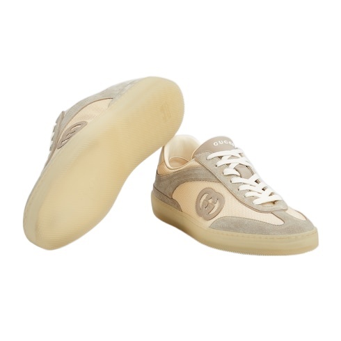 Gucci Men Two-tone Mesh And Suede Sneakers In Nude