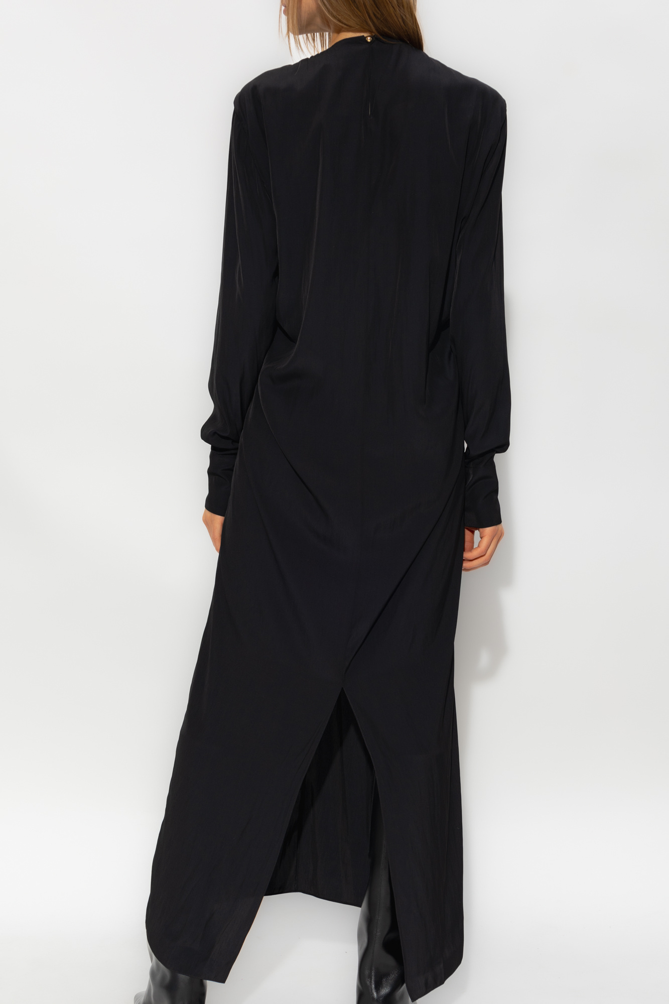 Lanvin Midi Cut-out Dress With V-neck And Long Sleeves In Black
