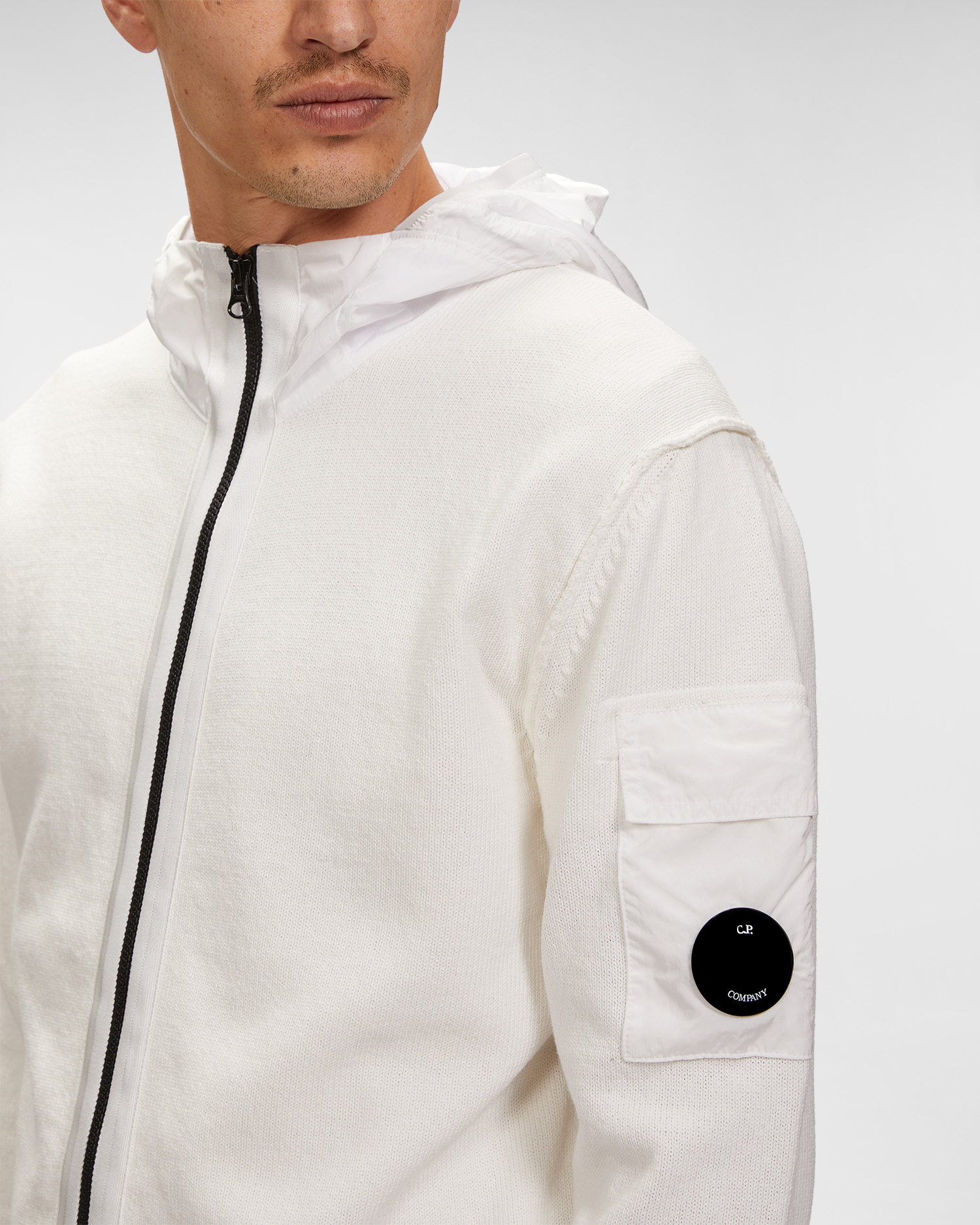 C.p. Company Lens-detail Zip-up Hoodie In White