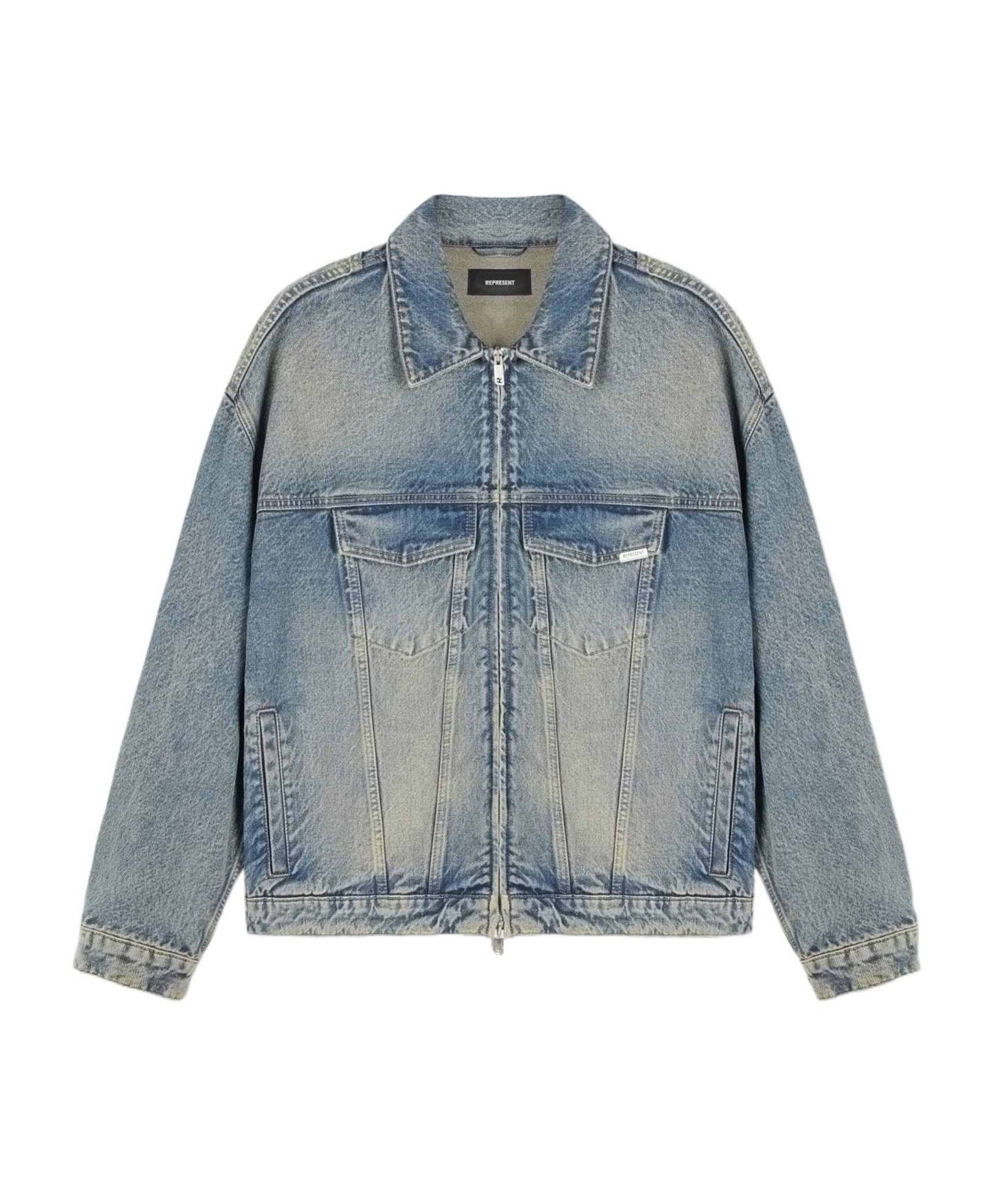 Represent Long-sleeved Denim Coat In Black