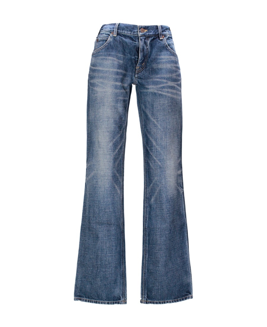 Celine Belt Ring Denim Trousers In Blue