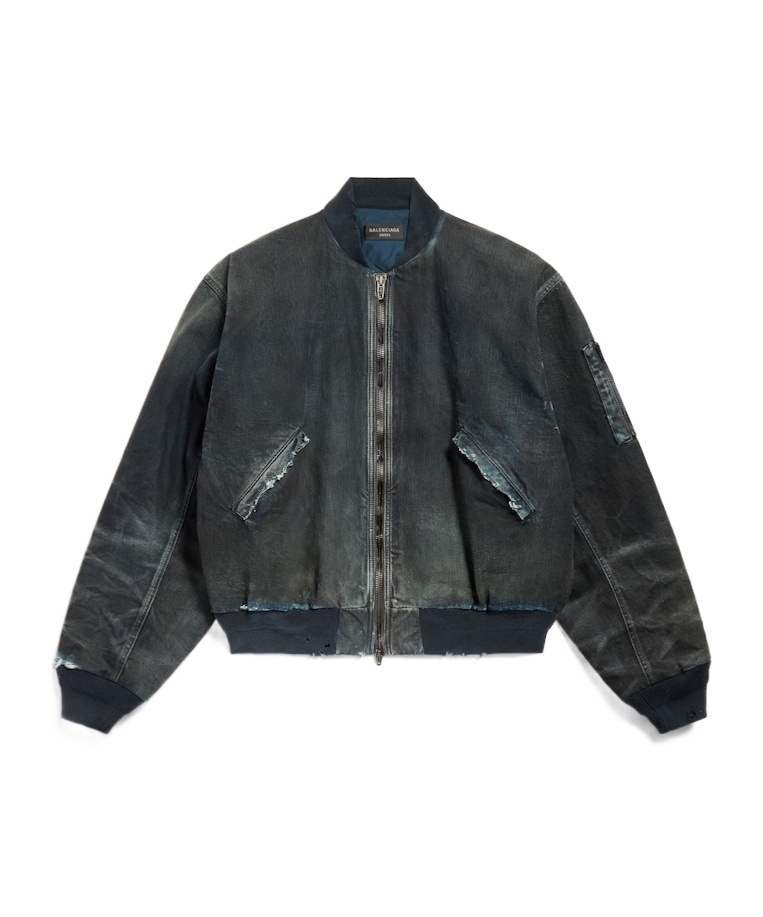 Balenciaga Long-sleeved Denim Coat In Black