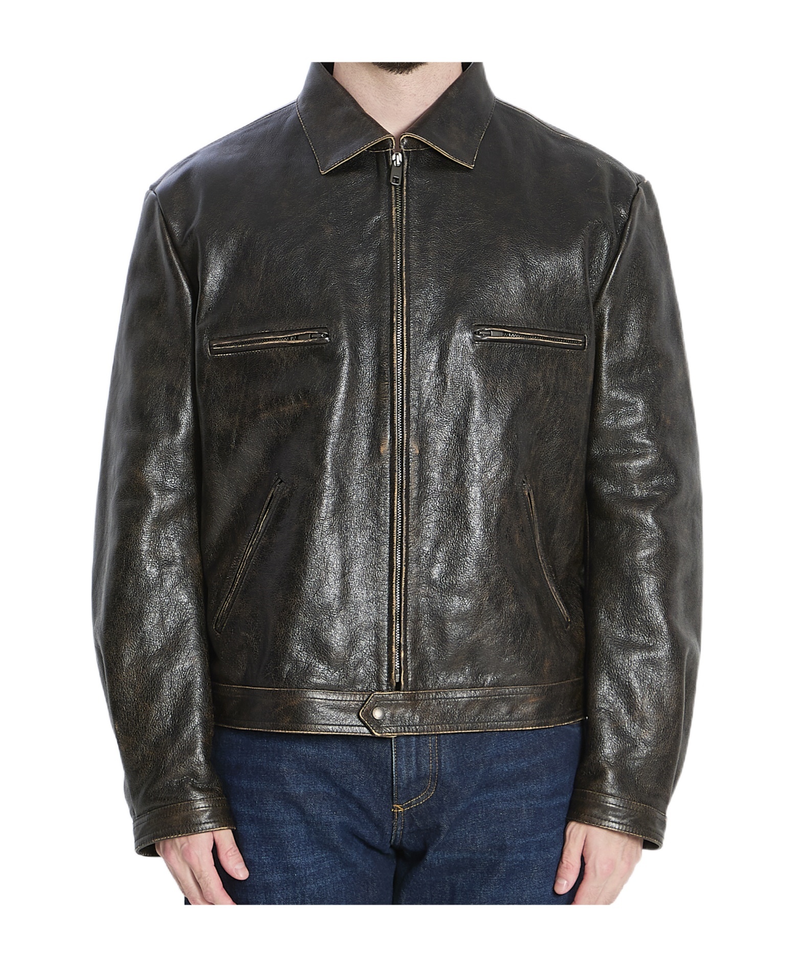 Dolce & Gabbana Bomber In Aged-effect Leather In Black