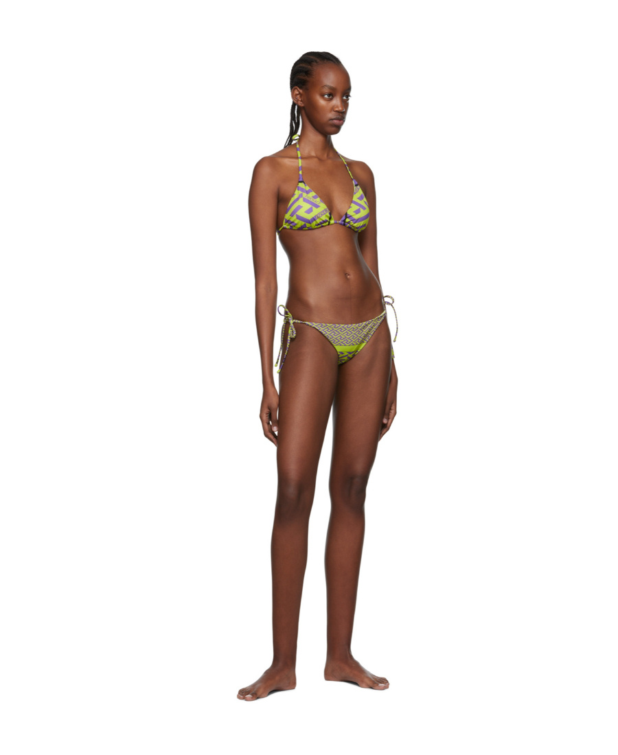 Versace Multicolored Pattern Printed Swimming Trunks In Green