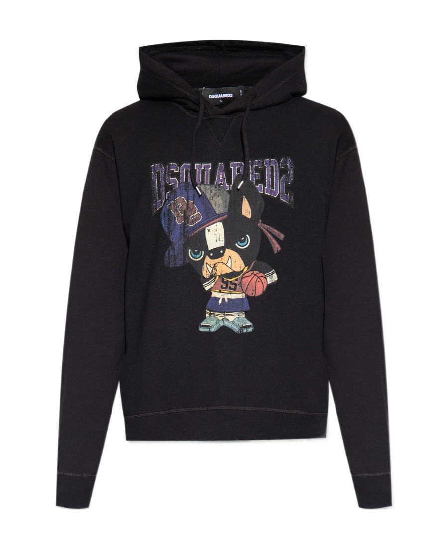 Dsquared2 Ciro Logo Printed Cotton Hoodie In Black