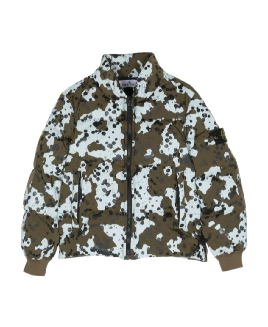 Stone Island Compass-motif Abstract-pattern Print Jacket In Green