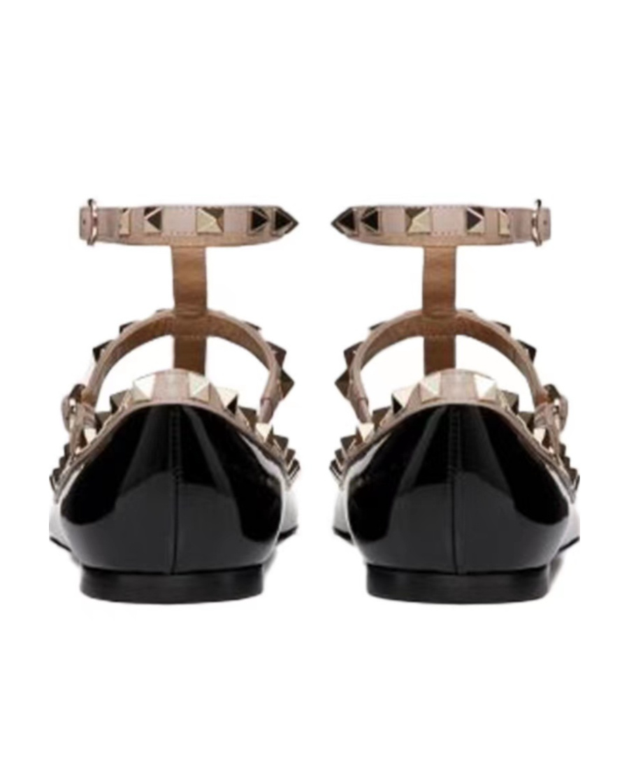 Valentino Rockstud Leather Flat Ballerina Shoes In Multicolor
