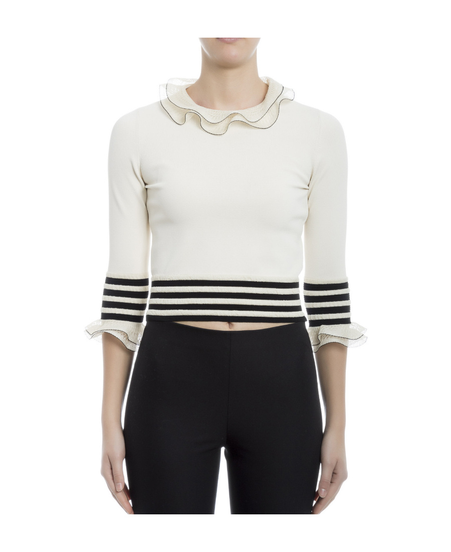 Alexander Mcqueen Lotus Leaf Edge Knitted Pullover In White