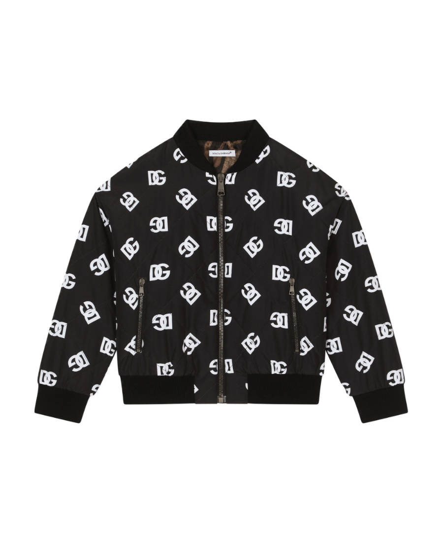 Dolce & Gabbana Quilted Nylon Bomber Jacket With Dg Logo Print In Black