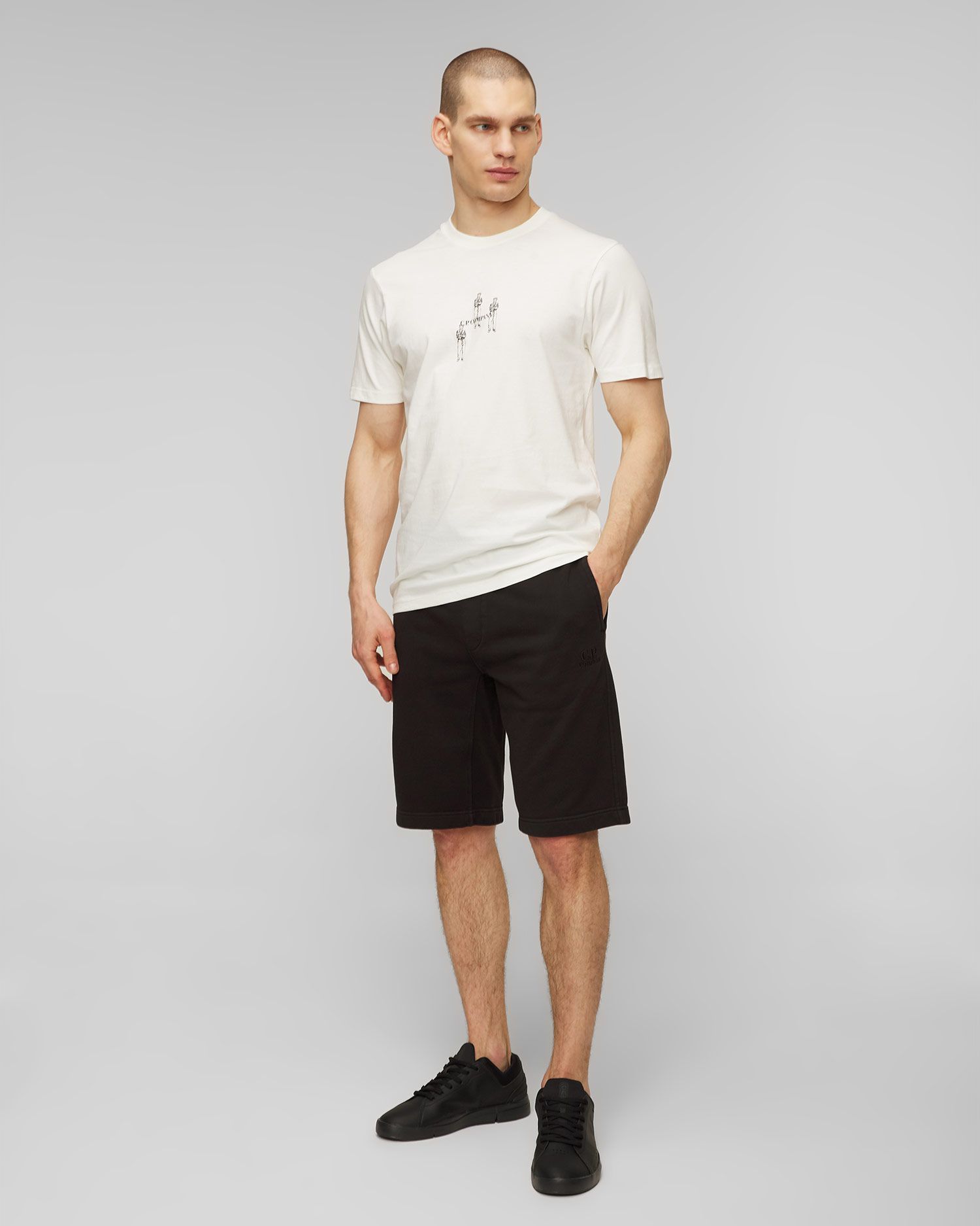 C.p. Company Cotton Diagonal Fleece Logo Shorts In Black