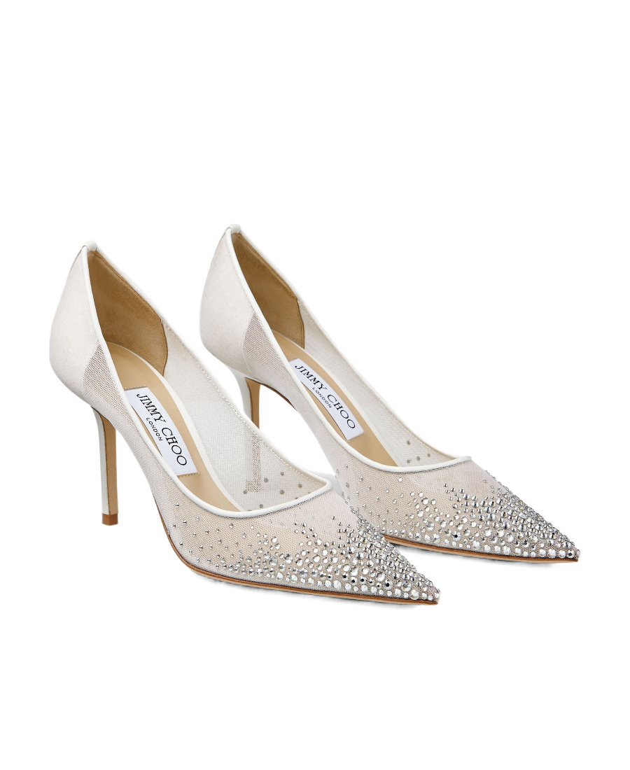 Jimmy Choo 85mm Love Embellished Tulle Pumps In White