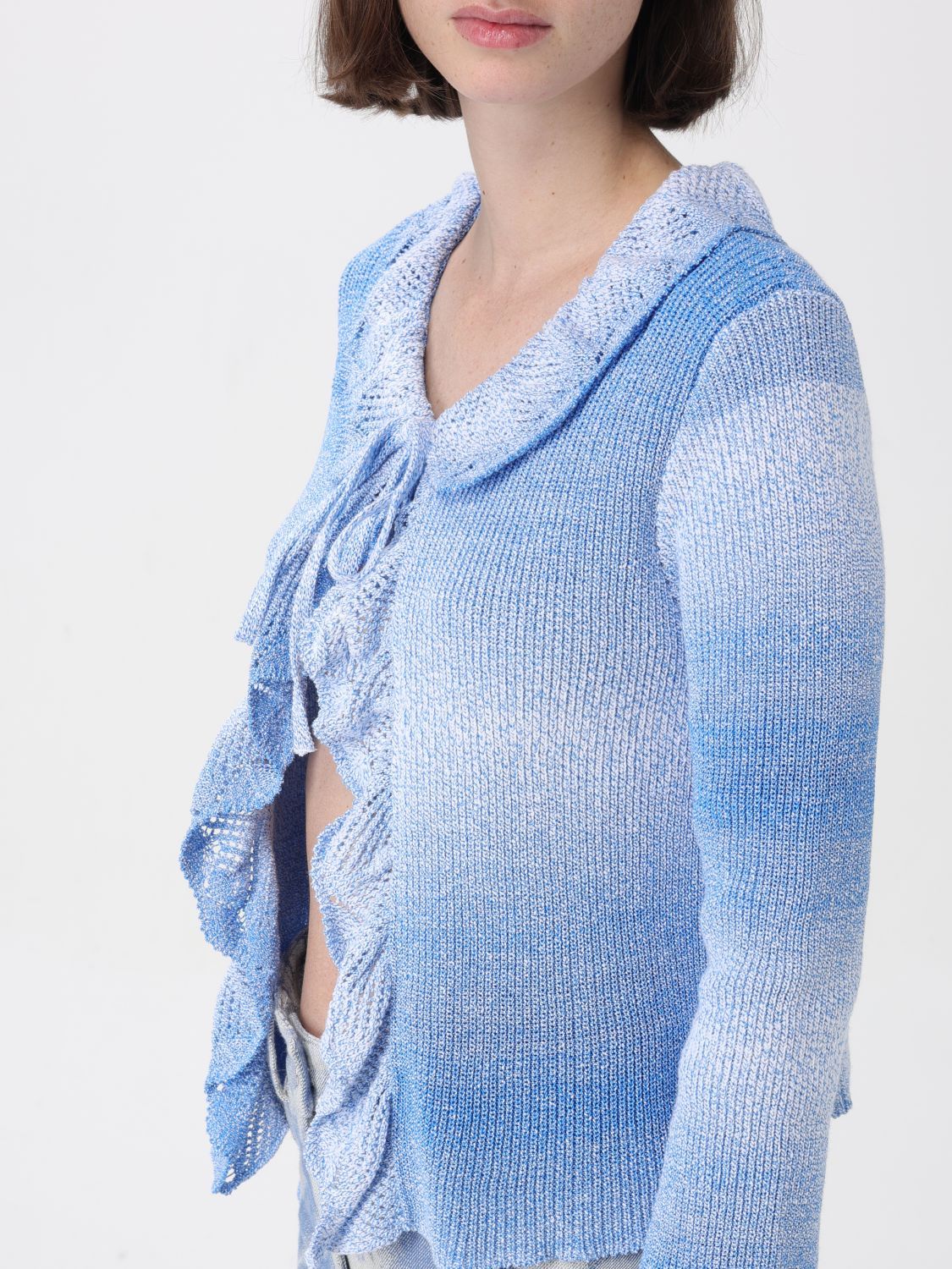 Msgm Frilled-detail Cardigan In Blue