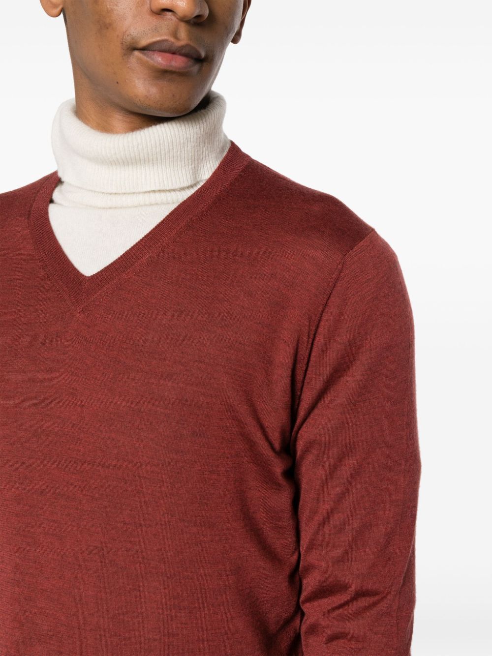 Colombo Fine-knit V-neck Jumper In Red