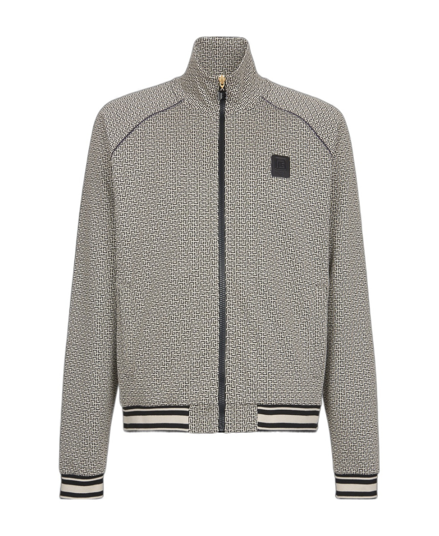 Balmain Monogram-print Stretch-design Jacket In Gray