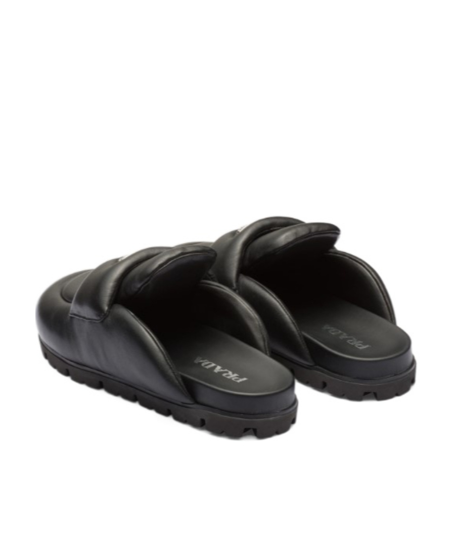 Prada Padded Leather Sabots In Black