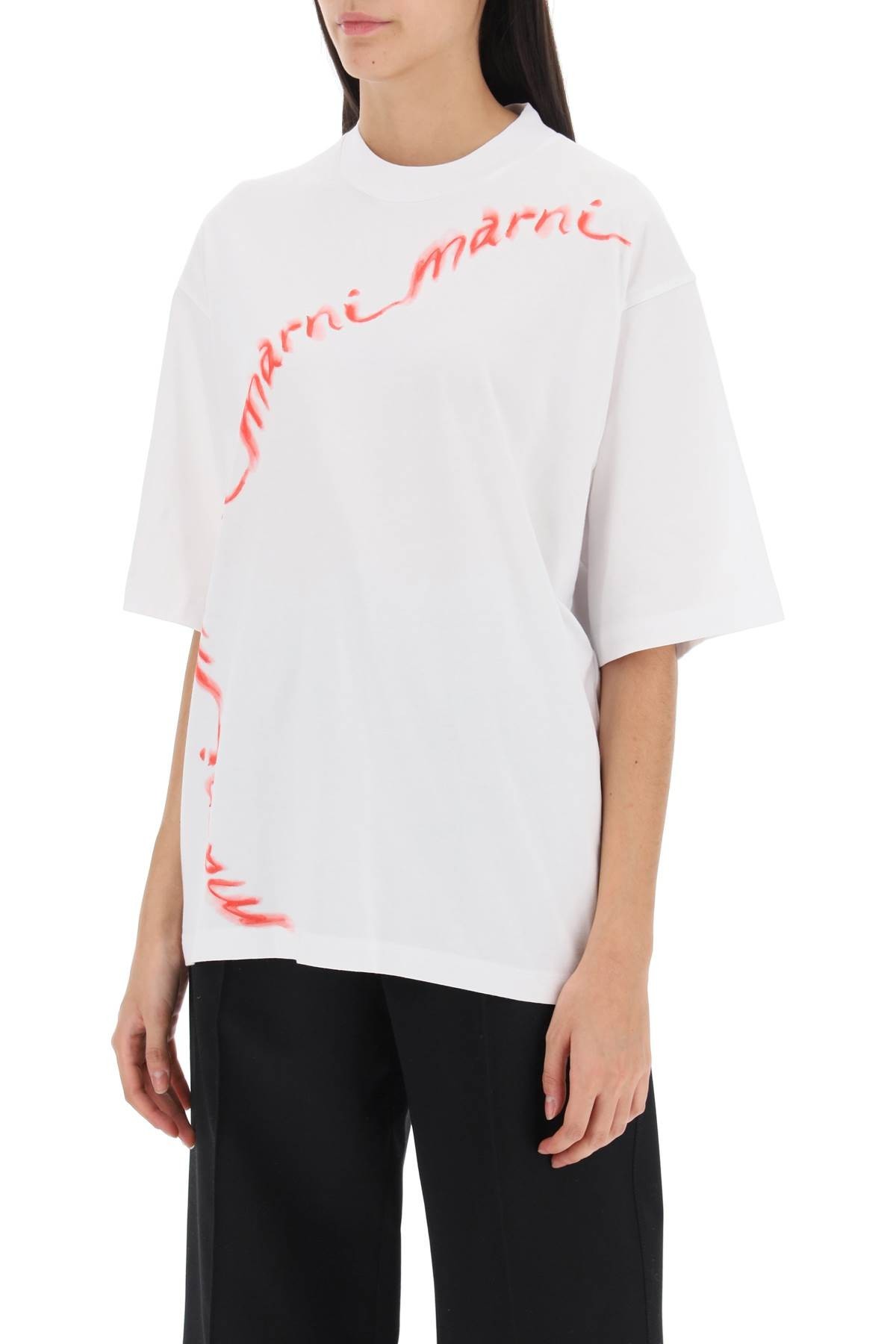 Marni Wavy Logo Cotton-jersey T-shirt In White