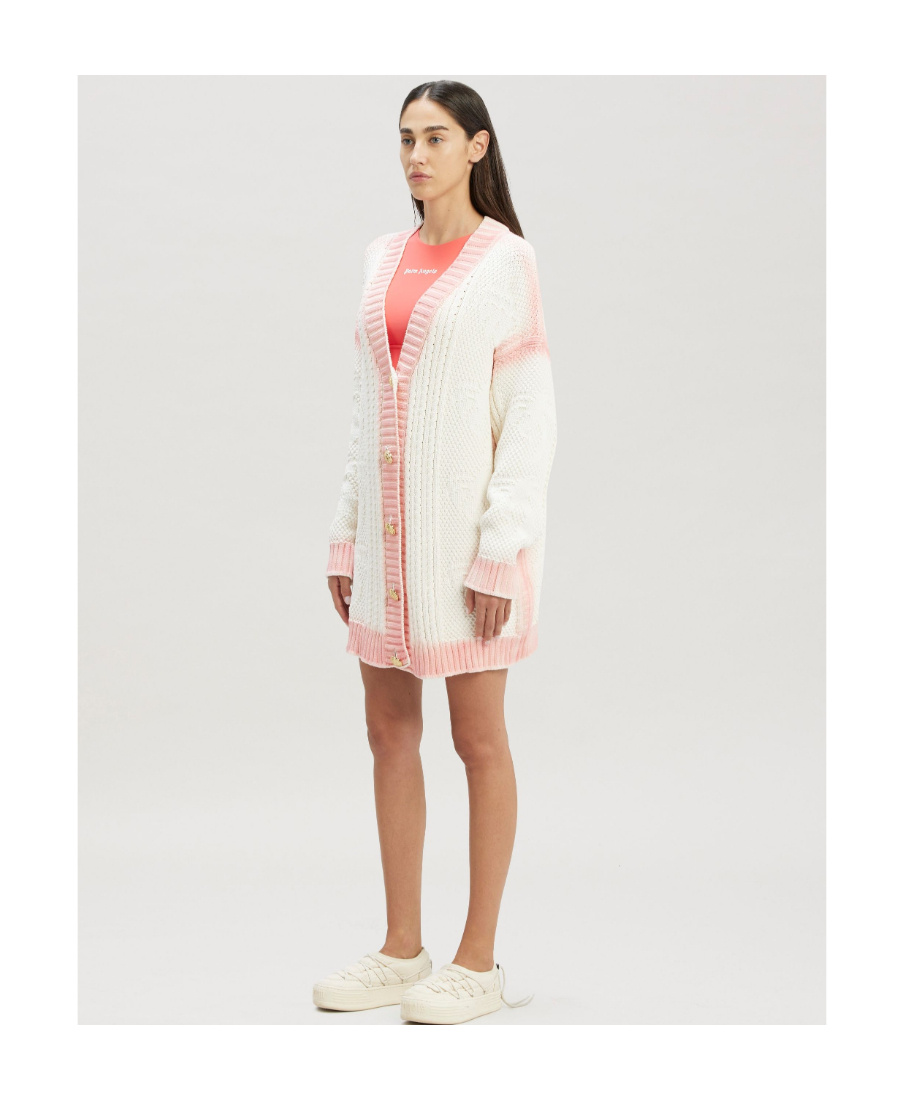 Palm Angels Two-tone Knitted Cardigan In White
