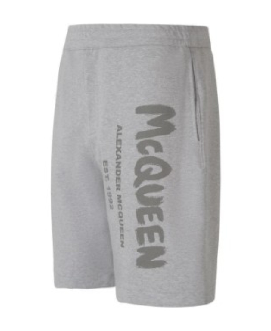 Alexander Mcqueen Alexander Mc Queen Bermuda Shorts With Graffiti Logo Print In Gray