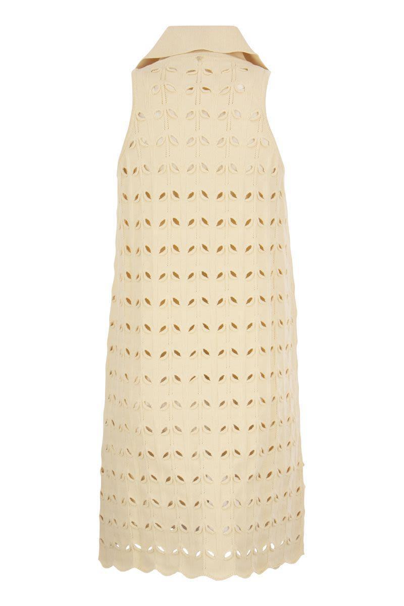 Sportmax Viscose Blend Crochet Dress With Scalloped Hem In Nude