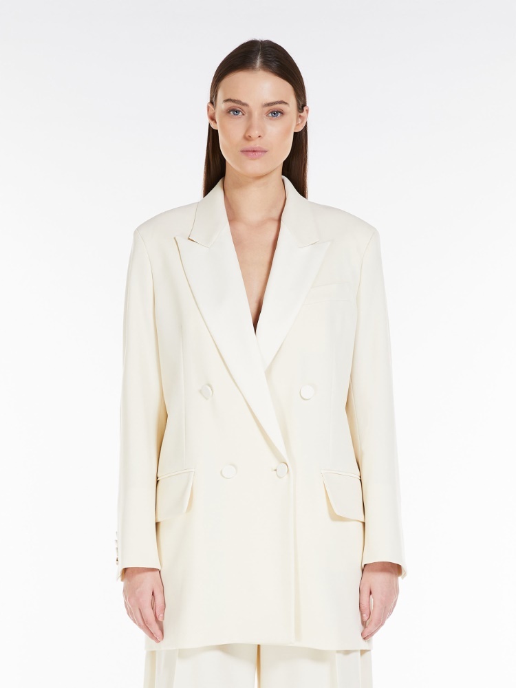 Max Mara Double-breasted Virgin Wool Blazer In White
