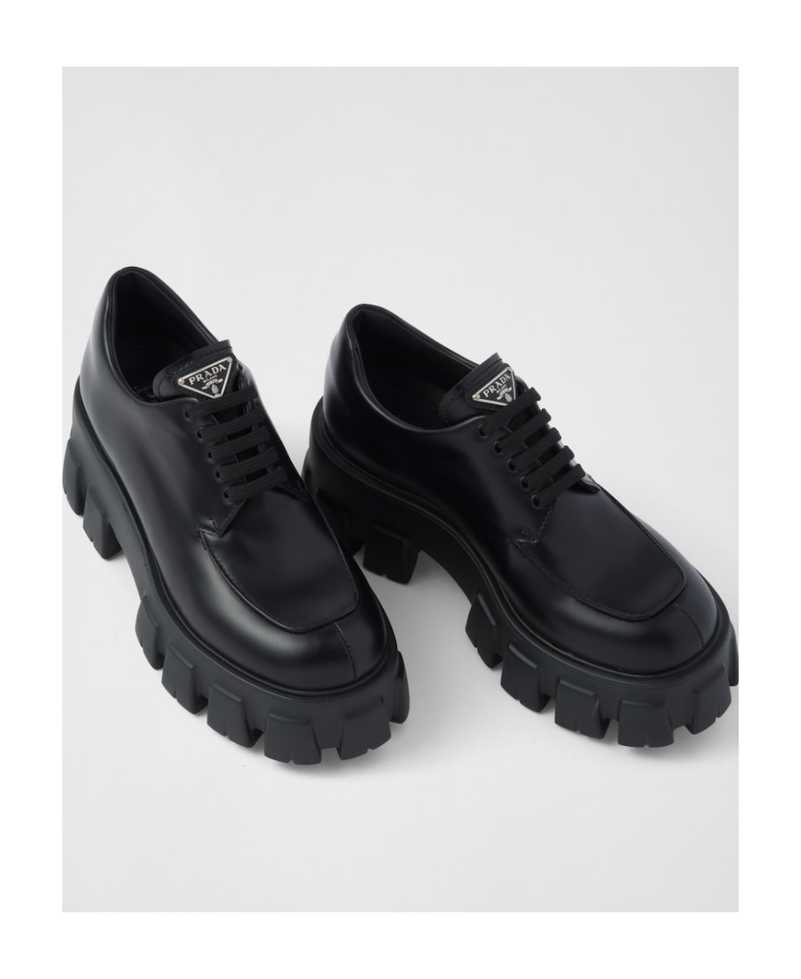 Prada Monolith Shoes With Bright Face And Thick Soles In Black