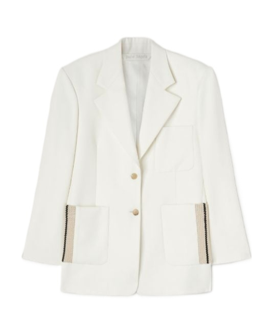 Palm Angels Knitted Tape-detail Blazer In White