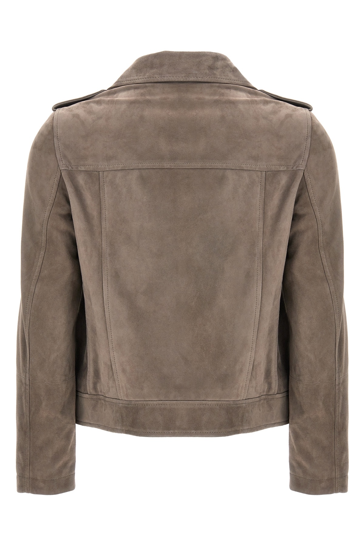 Brunello Cucinelli Suede Zip-up Biker Jacket In Gray
