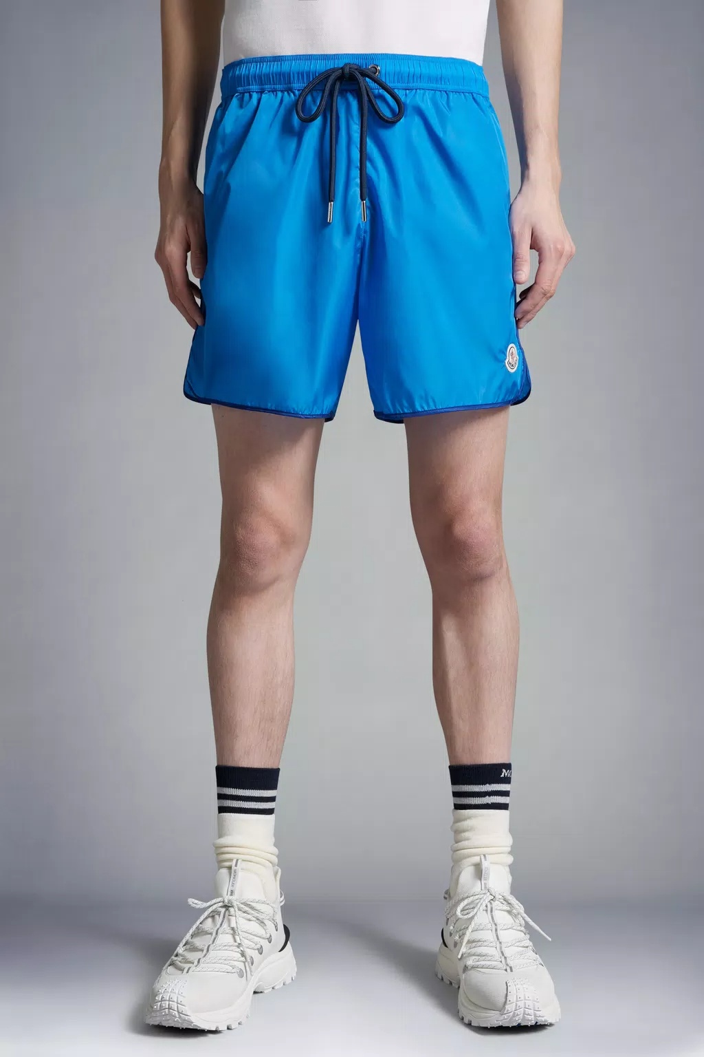 Moncler Logo Patch Swim Shorts Blue In Blue