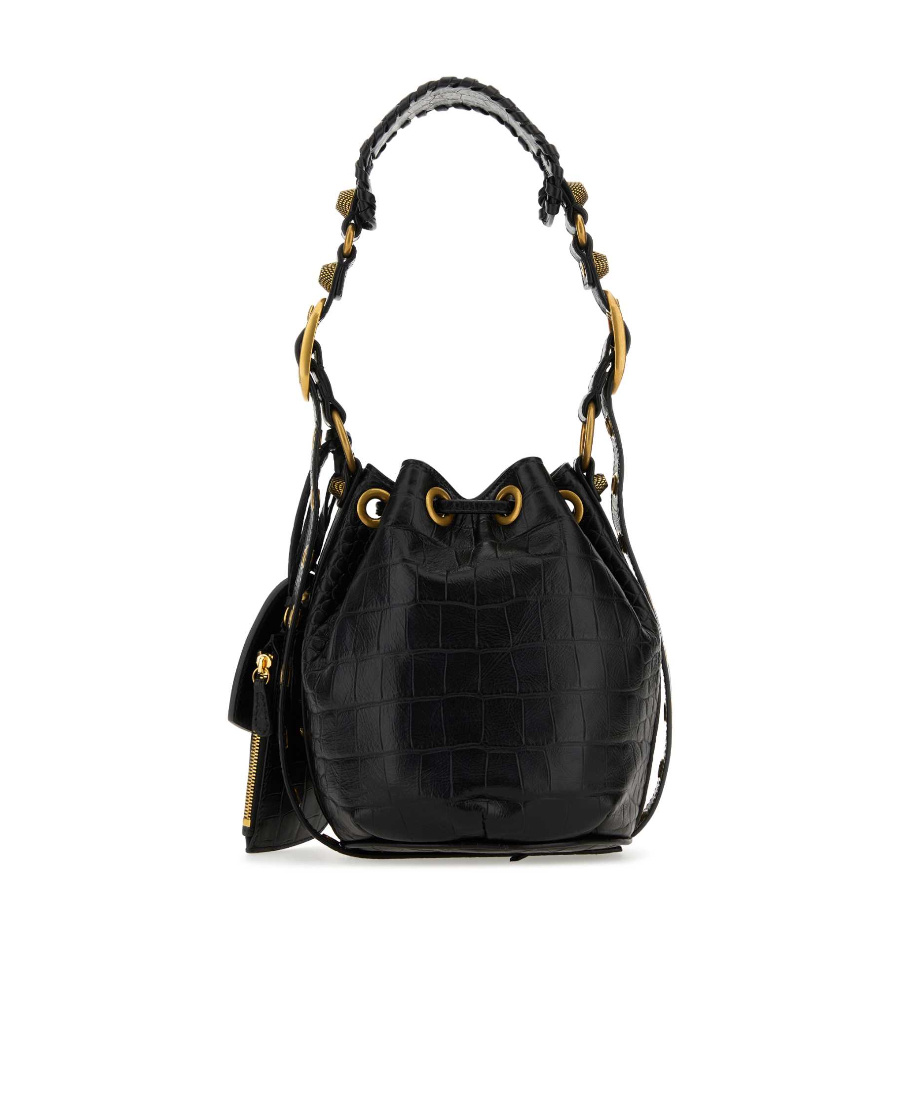 Balenciaga ‘le Cagole Xs' Strass Studded Croc-effect Leather Bucket Bag In Black