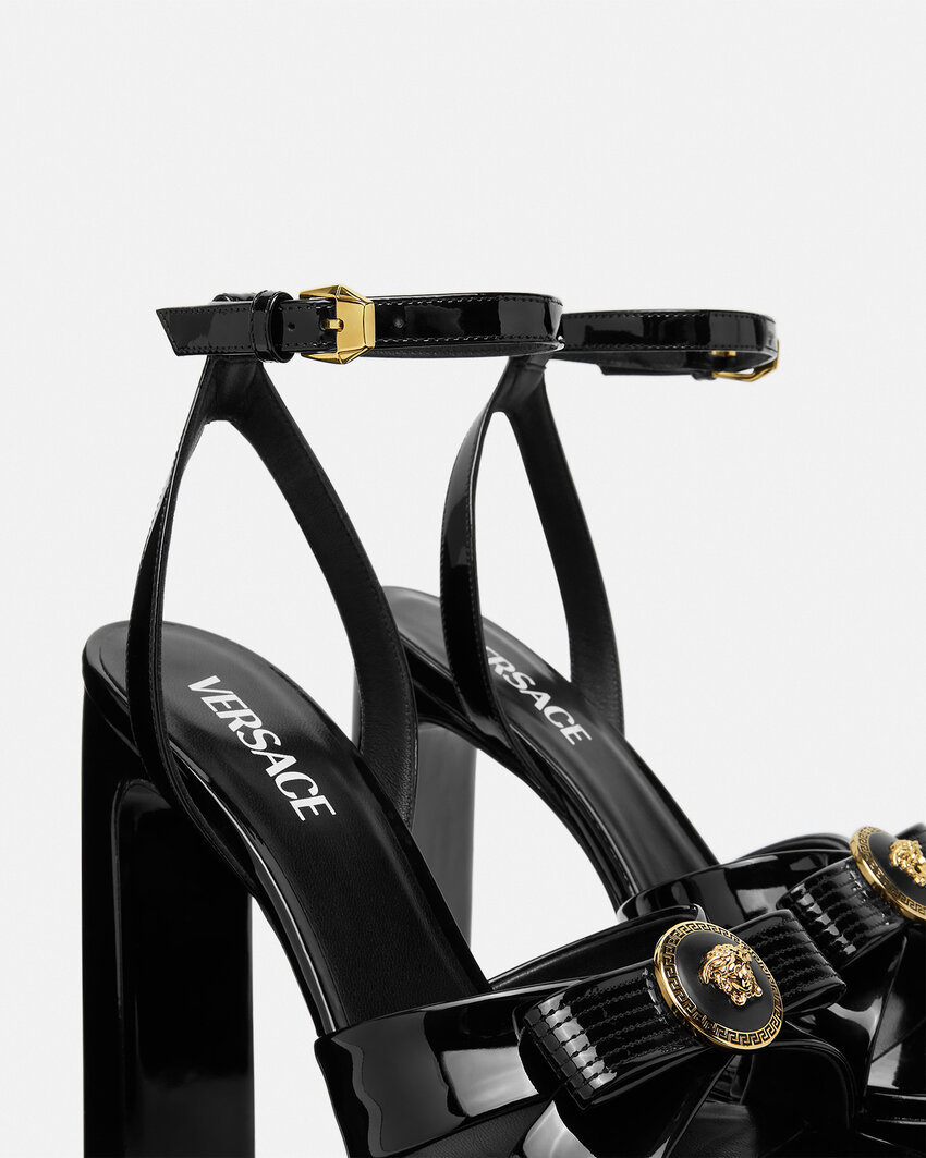 Shop Versace 140mm Gianni Ribbon Sandals In Black