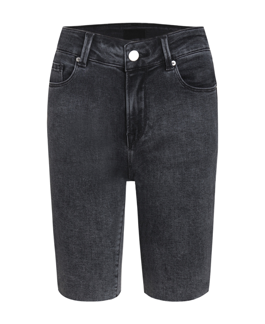 Liuregali Trim Rough Rimmed Riding Denim Shorts In Gray
