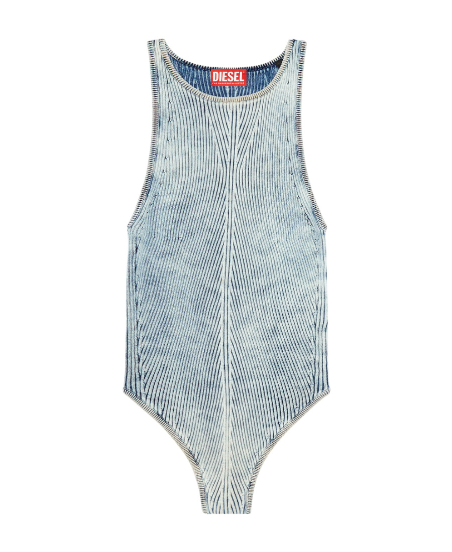 Diesel M-tansy Sleeveless Denim Bodysuit In Gray