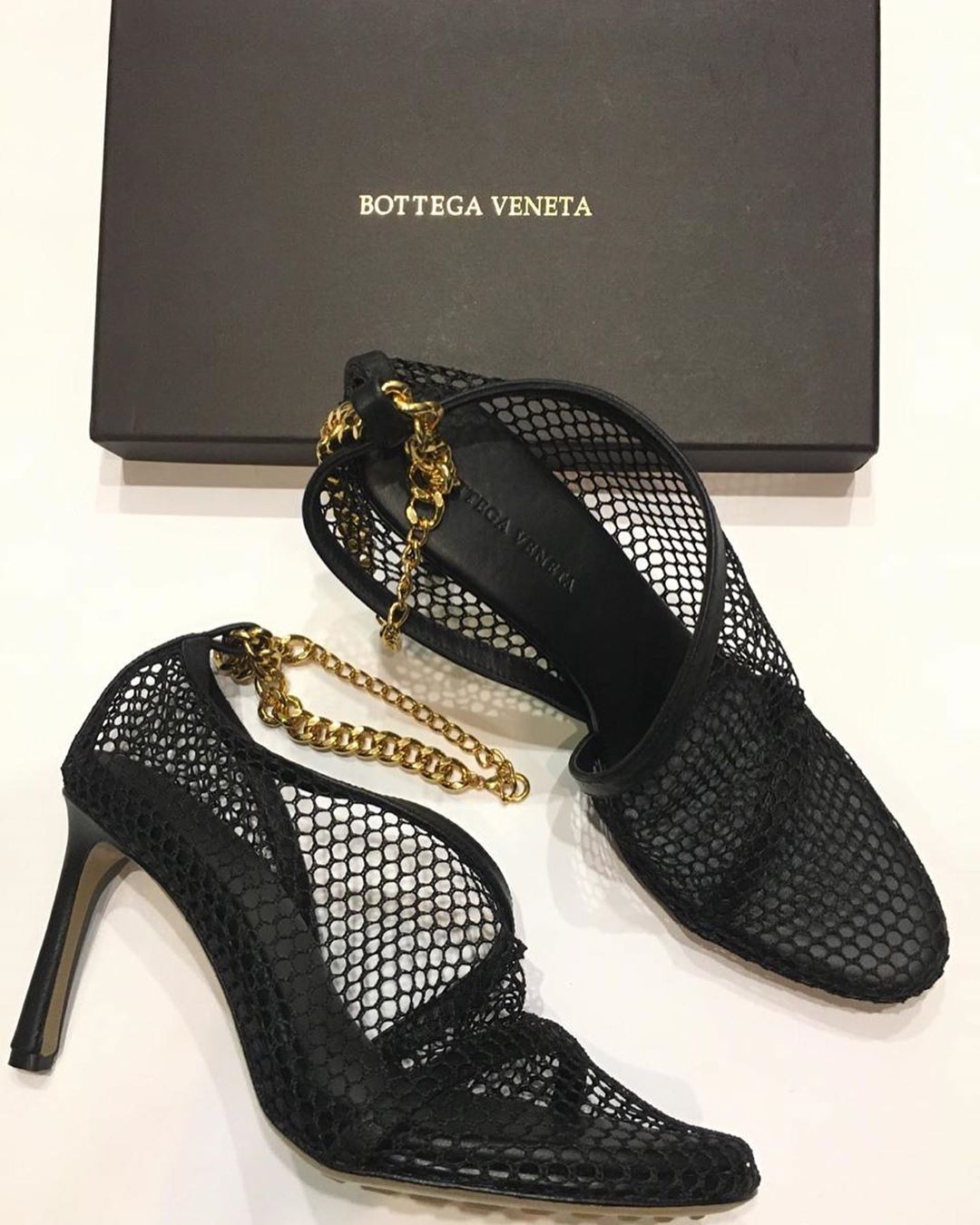 Shop Bottega Veneta Chain-trimmed 100mm Mesh Sandals In Black