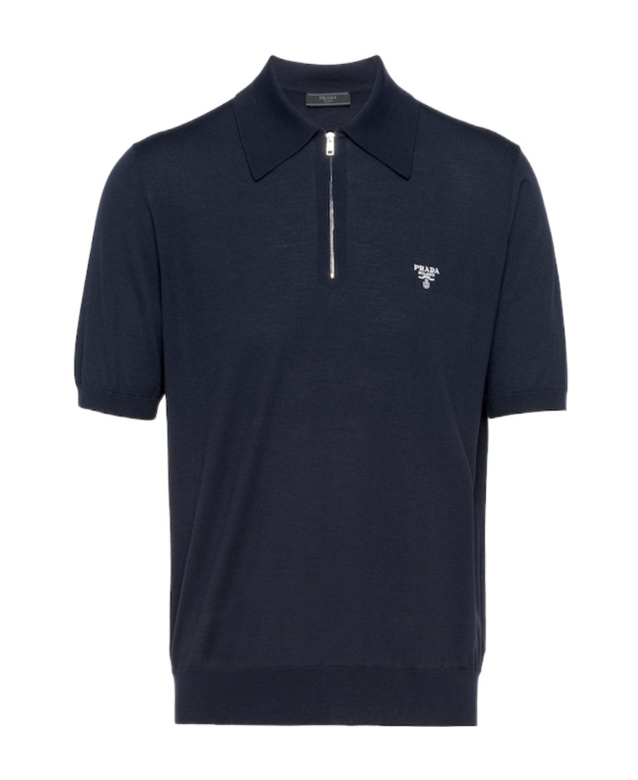 Prada Superfine Wool Polo Shirt In Blue
