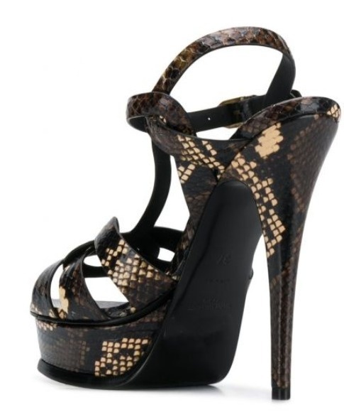 Saint Laurent Snakeskin Effect 105mm Sandals In Black