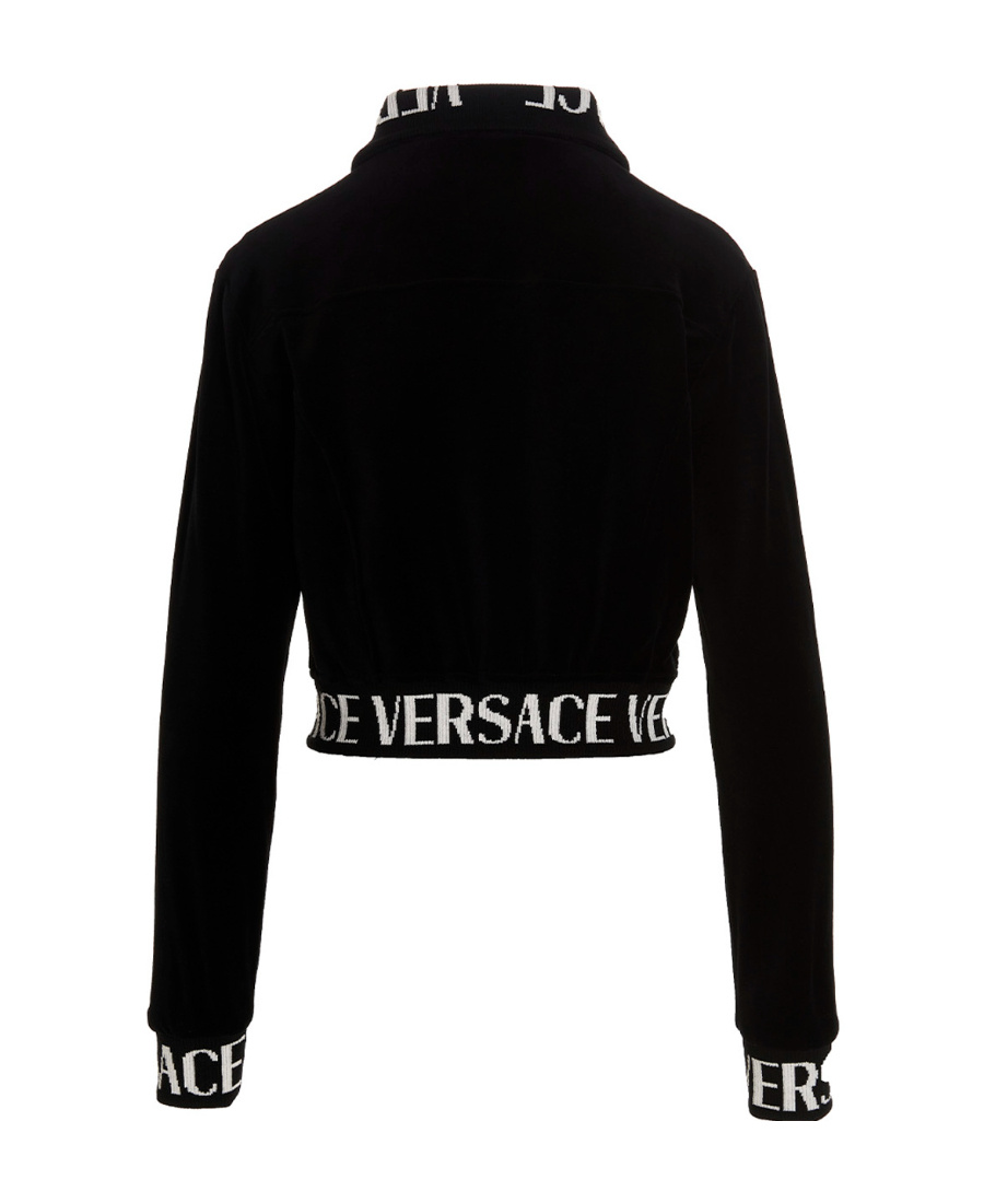 VERSACE VERSACE LOGO INTARSIA CROPPED VELVET SWEATSHIRT