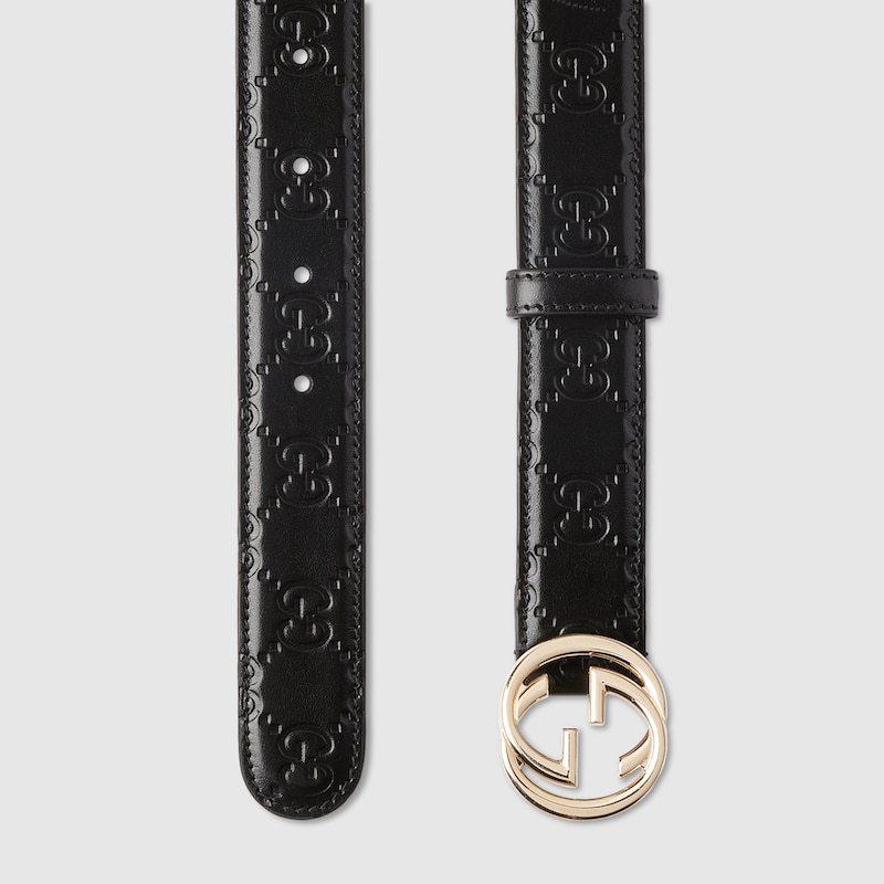 Gucci Interlocking G Buckle Leather Belt In Black