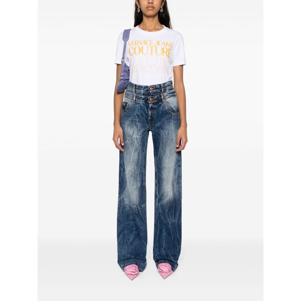 Versace Jeans Upside Down-logo Cotton T-shirt In White