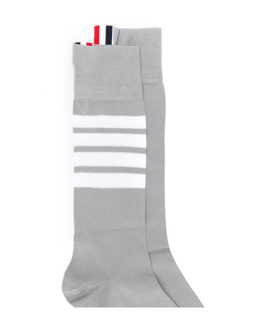 Thom Browne 4-bar Mid-calf Cotton Socks In Gray