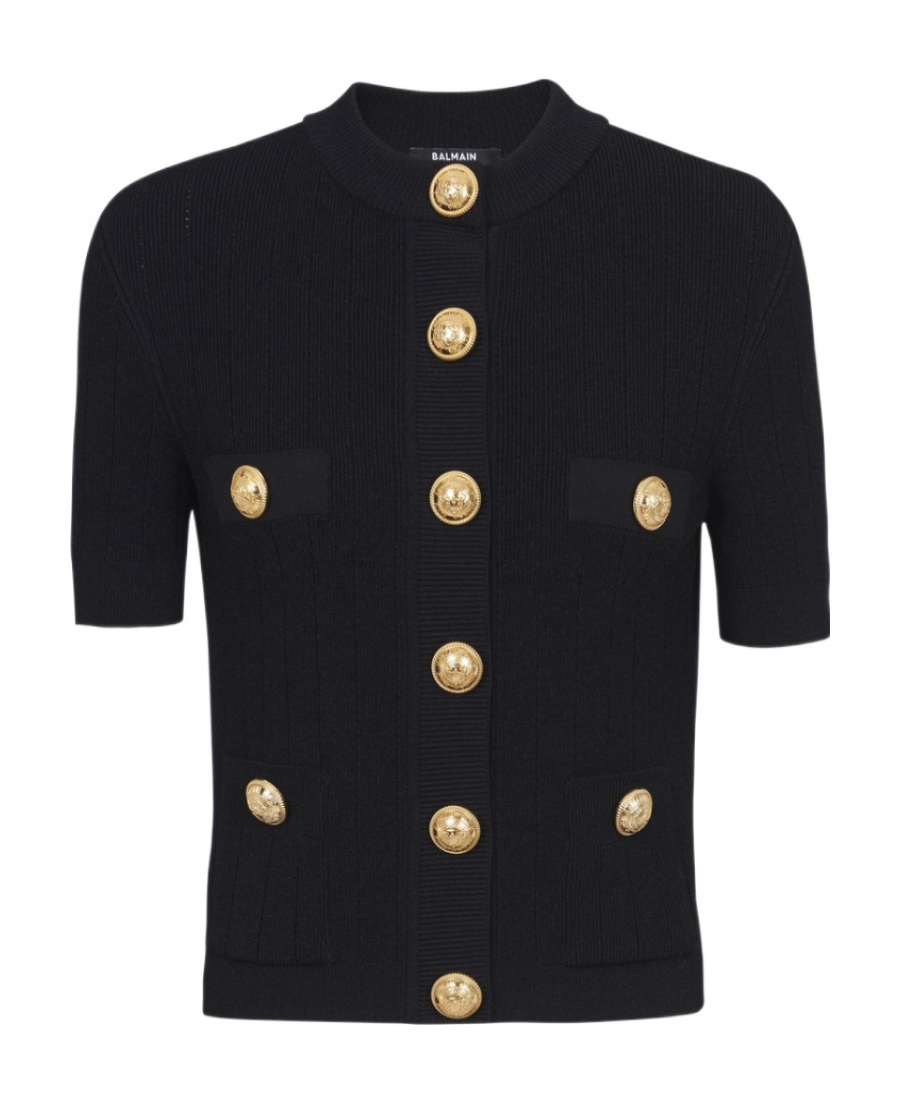 Shop Balmain Buttoned Knitted Cardigan In Black