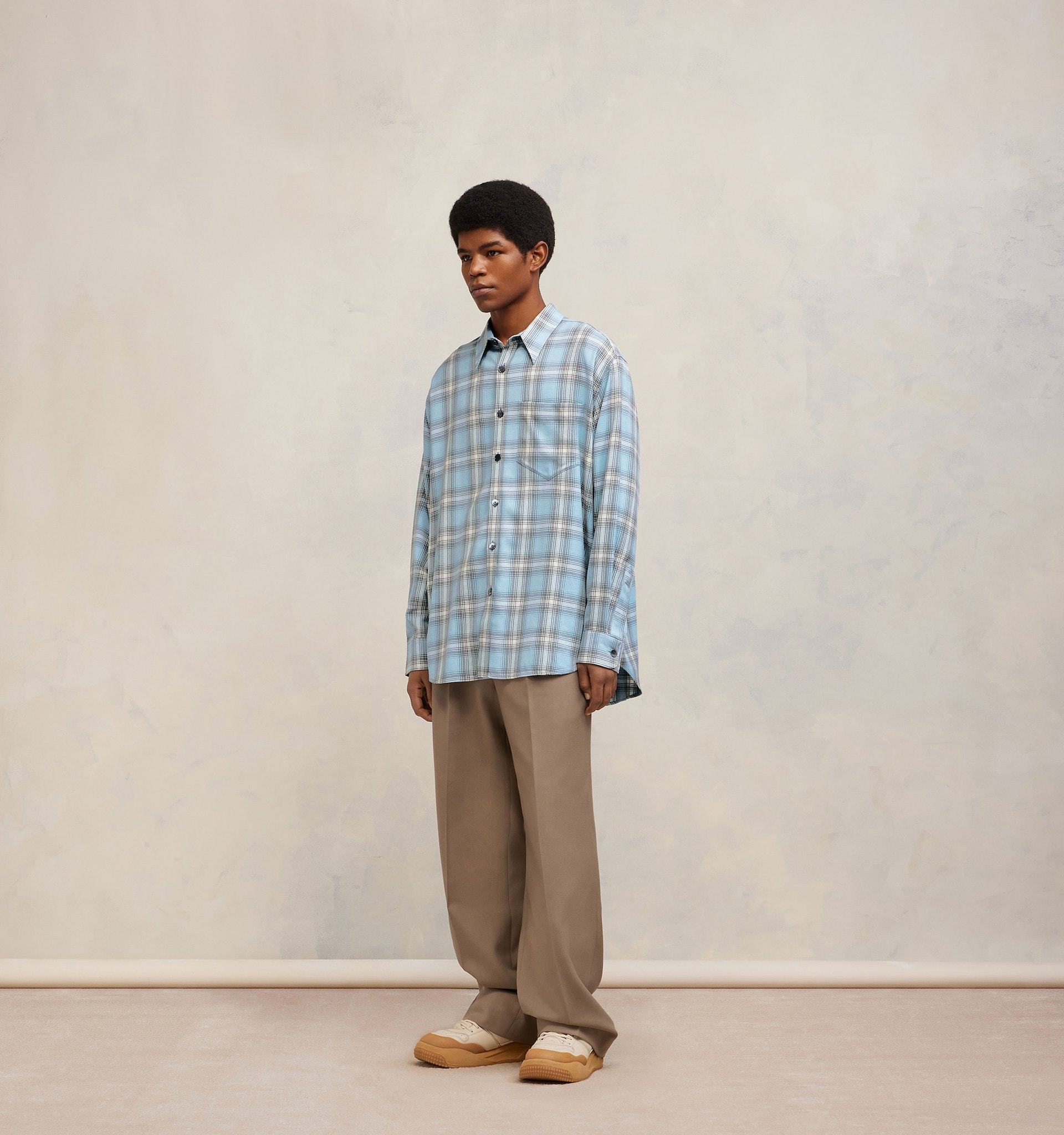 Ami Alexandre Mattiussi Long-sleeved Checkered Knitted Shirt In Gray