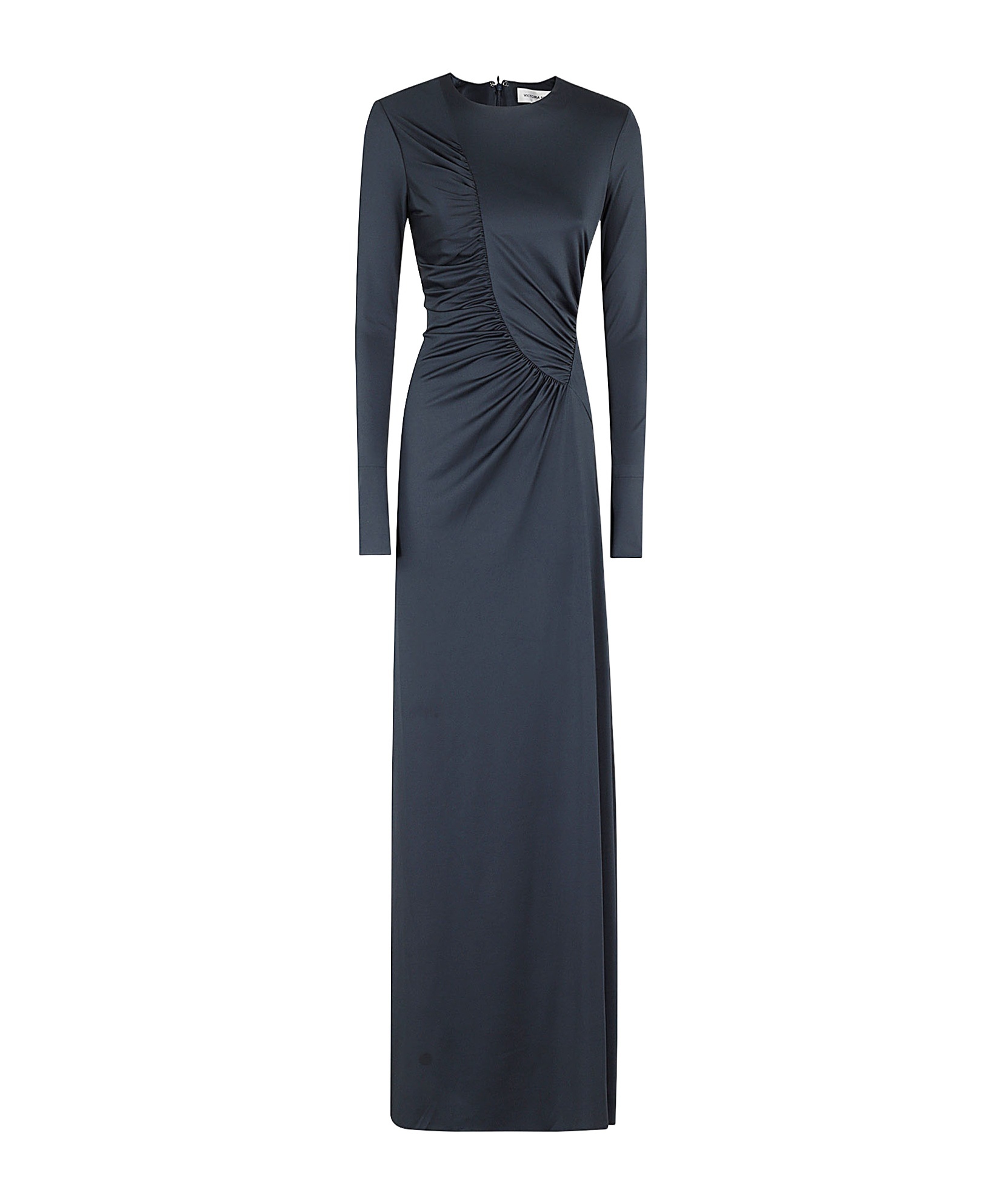 Victoria Beckham Ruched Stretch-satin Jersey Gown In Black