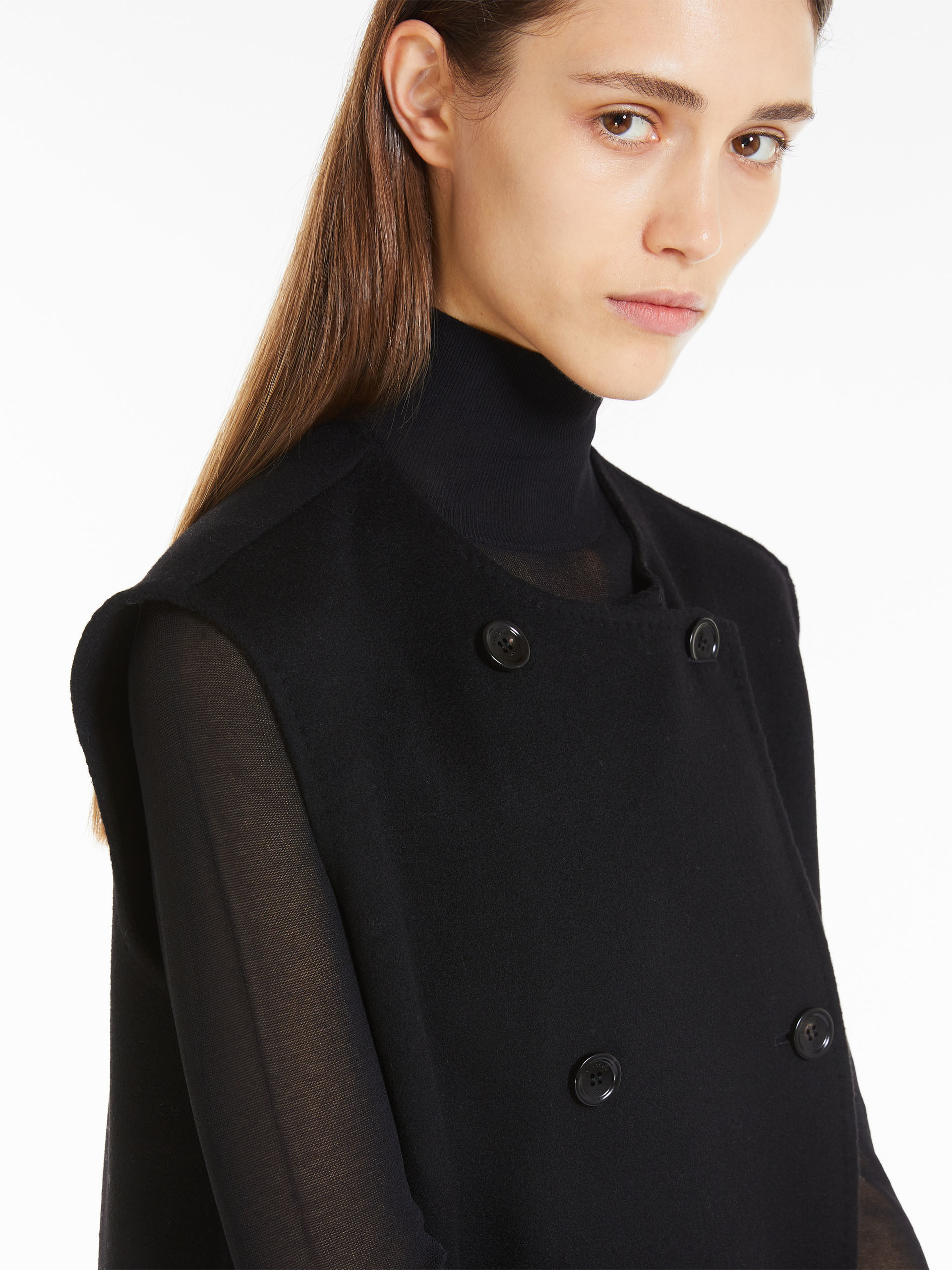 Max Mara Women Sleeveless Wool And Cashmere Coat In Black