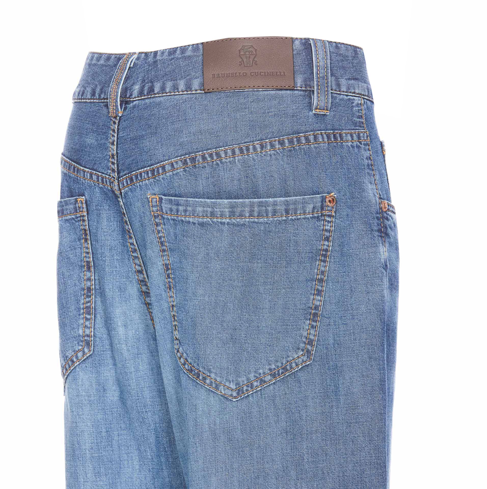 Brunello Cucinelli Wide-leg Blue Jeans With Whiskering Effect And Classic Five-pocket Design In Blue